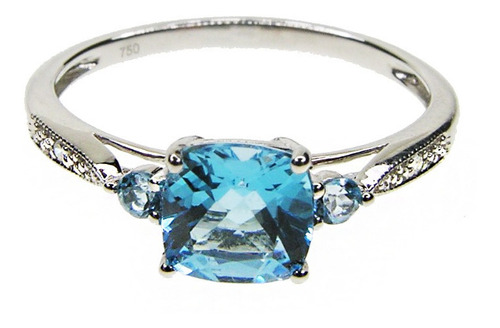 Anillo Light Blue Topaz Diamantes Oro 18 Kts.- Free Watch