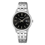 Reloj Seiko Mujer Sur409 P1 Sumergible Color De La Malla Plateado Color Del Bisel Plateado Color Del Fondo Negro