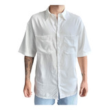 Camisa Hombre Farenheite Manga Corta Lino Blanca