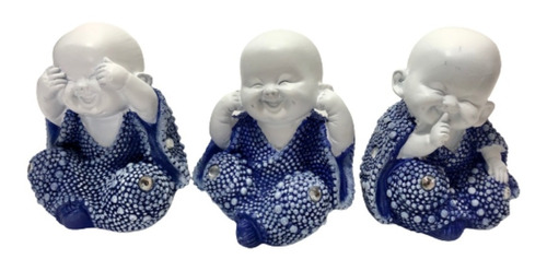 Trio Buda Azul Cego Surdo E Mudo Enfeite Decoração 3 Uni 8cm