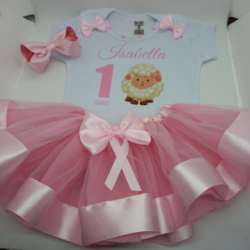 Body Personalizado, Saia Tutu E Laço Tema Ovelhinha De Jesus