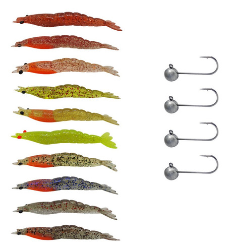 Kit 10pçs Camarão Artificial Jig Head 7,8cm Robalo Matadeira