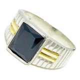 Anillo Para Hombre Con Piedra Rectangular Plata Y Oro Ap 179