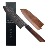 Cuchillo Santoku Acero Carbono Japonés Profesional C/funda