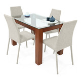 Comedor Turín Cedro 4 Puestos Sillas Venecia En Tela Color Taupe