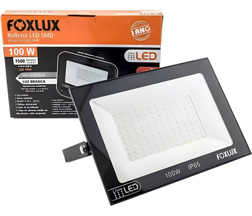 Refletor Led Smd 100w 6500k Branco Frio Preto Bivolt Foxlux