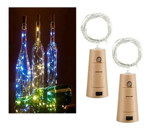 Pack 2 Luces Led Corcho Para Botellas Multicolor Premium 