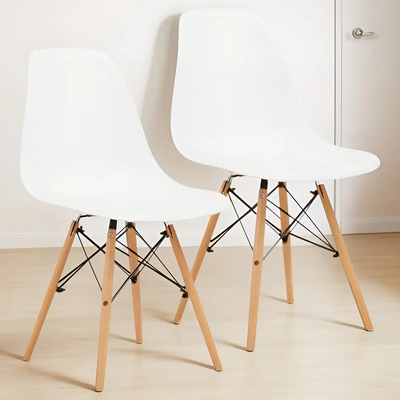 Set X 2 Sillas Tipo Eames Minimalistas Sillas De Comedor Reforzadas Estructura Reforzadas Negro Color Del Asiento Blanco | Envío gratis