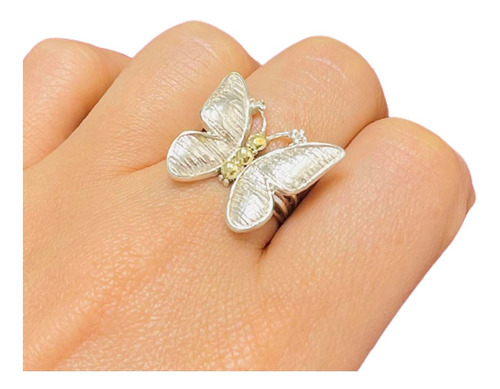 Anillo Mariposa Maciza De Plata Y Oro Ao 332