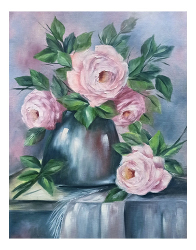 Cuadro Pintado A Mano Flores Cartón Entelado 40 X 50  Oleo