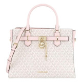 Michael Kors Hamilton Medium Vanilla Mk Pink Satchel Crossbo