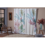 Cortina Voil Estampado 3,00x2,20 Decoração Janela Tropical