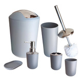 Set Baño Plásticox6 Completo Cesto Dispenser Escobilla Gris