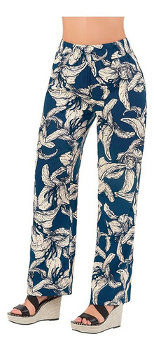 Pantalón Casual Dama Azul Estampado Floral 915-28