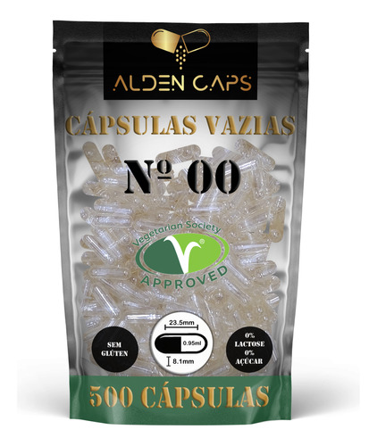 500 Cápsulas Vegetais Veganas Transparentes Nº 00 (1000mg)