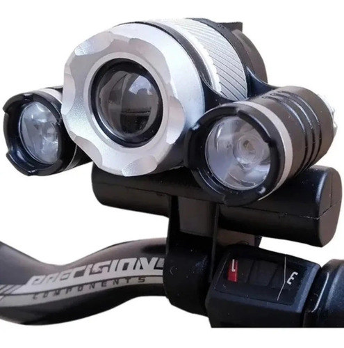 Farol Lanterna Bike 3 Focos Led T6 Com Zoom Recarregável