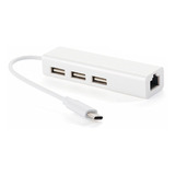 Usb 2.0 Tipo-c 3 Puertos Hub Fast Ethernet Adaptador Rj45 10