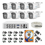 Kit 8 Camaras 1080 Hilook Colorvu Audio 150mts Utp 2tb