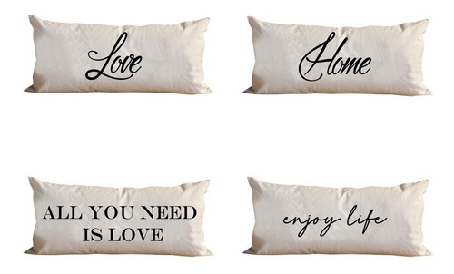 Almohadon Decorativo Frases Funda + Relleno 4 Unidades