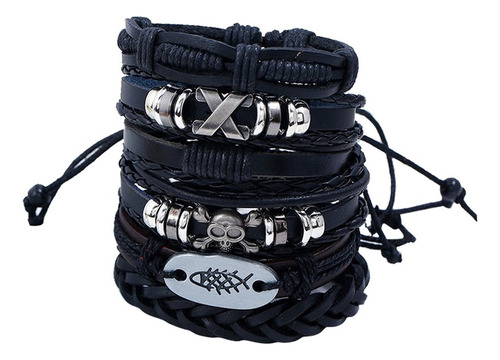 Joyería De Encantos De Brazalete Trenzado Negro 1