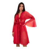 Robe Transparente De Tule Com Renda E Cetim Sexy Presente 