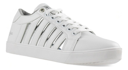 Tenis Dama Sneakers Casual Capa De Ozono 620101 Blanco Plata