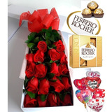 Arreglos Cajas De Flores De 24 Rosas O Girasoles + Globo Gra