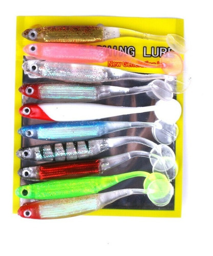 10 Señuelos Cebo Pesca Blando Gusano Silicona 9cm Cola T