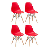 4  Cadeiras Charles Eames Wood  Dsw   Eiffel Cor Da Estrutura Da Cadeira Vermelho
