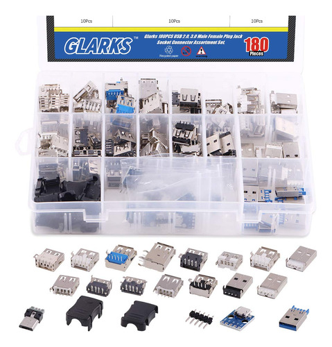 Microconectores Glarks, Usb 2.0, 3.0, Tipo A, Macho Y Hem...