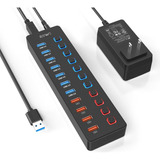 Concentrador Usb Alimentado, Divisor Usb 3.0 De 11 Puertos J