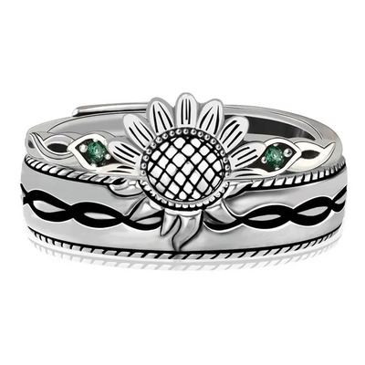 Par Anillos Novios Promesa Plata Ley 925 Girasol A500 Novios Color Plateado Talla Ajustable | Envío gratis