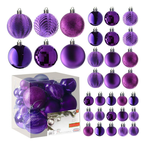 Juego De Adornos Para Navidad Prextex, Color Purpura, 36pcs