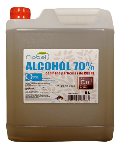 Alcohol 70% / Con Nano Partículas De Cobre / 5 Litros