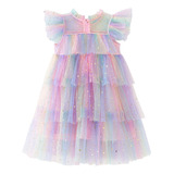 Vestido De Fiesta De Princesa De Tul Arcoíris Para Niñas