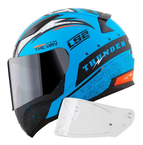 Capacete Ls2 Ff353 Thunder Laranja/azul + Viseira Espelhada