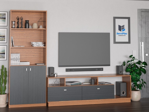 Combo Mesa Tv + Biblioteca Modular Rack Living Moderno