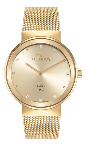 Relógio Feminino Technos Safira Dourado Slim 1l22wm/1x