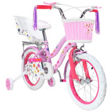 Bicicleta Rosa Infantil R16 Para Niña + Canasta Y Rueditas 