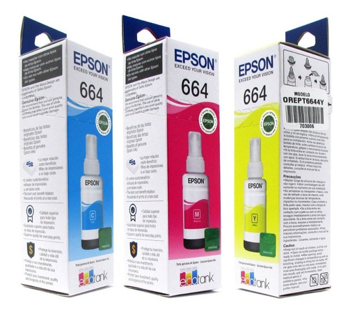 Kit 3 Botellas Tinta Epson T664 Colores L110 L200 Ecotank 