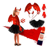 Disfraz Diablita Halloween Mujer Set 3 Pzas + Tutú + Guantes