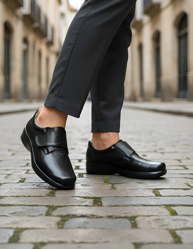Zapato Hombre Piel Borrego Velcro Cómodo Pie Diabético Md8