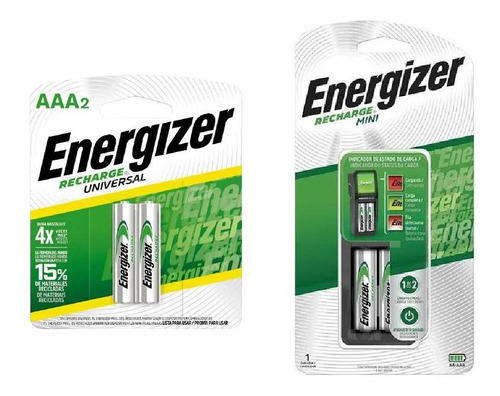 Cargador De Pilas Mini Energizer + 2 Pilas Aaa