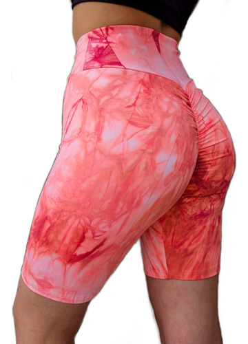 Biker Batik Calza Corta Frunce Push Up Lycra Color Tiro Alto