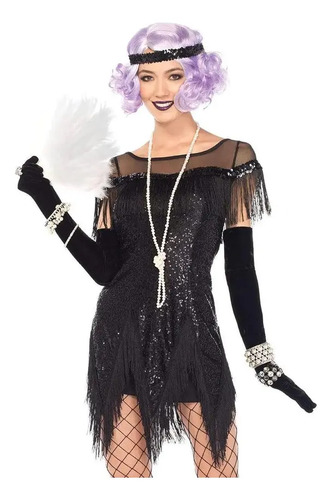 Disfraz Dama Años 20 Halloween Gatsby Ballroom Dance Negro Mujer