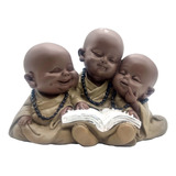 Monge Lendo Livro Trio Buda Sabio Estatueta