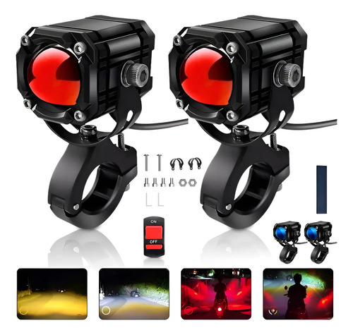 2 Faros Luces Led Auxiliares 4 Modos Lupa Para Moto | MercadoLibre