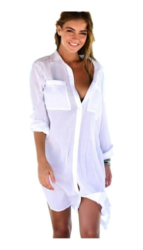 Traje De Baño De La Playa De Las Mujeres Cubre Camisa Blanca