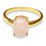 Anillo Ovalado Plata 925 Bañado Oro 24k Cuarzo Rosa