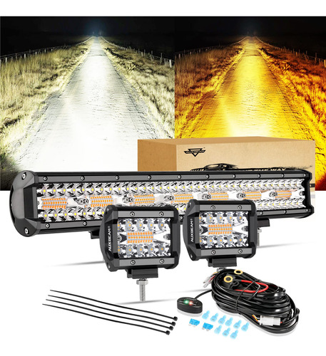 Auxbeam Barra De Luz Led Ámbar De 20 Pulgadas Y 420 W Con 2